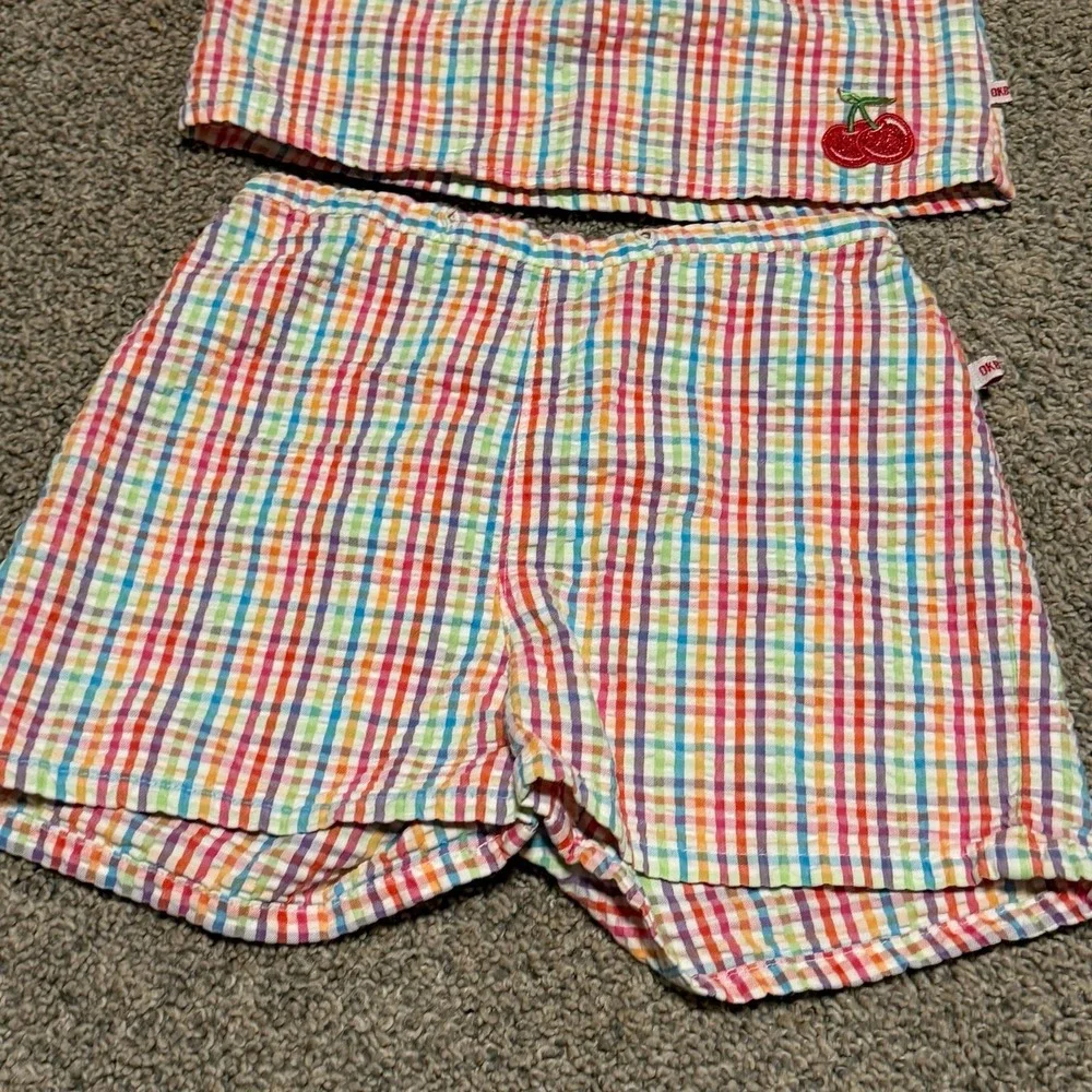 OshKosh 6x Girls 2Pc Outfit Plaid‎ Tank Top Shorts Cherry Seersucker